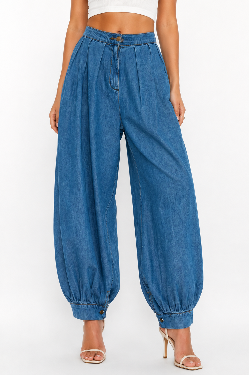 Pleated Balloon Denim Pants – ONE MORE