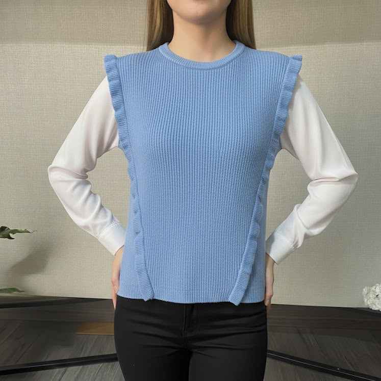 Ruffled Knit Sleeveless Sweater Top