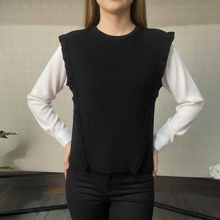 Ruffled Knit Sleeveless Sweater Top