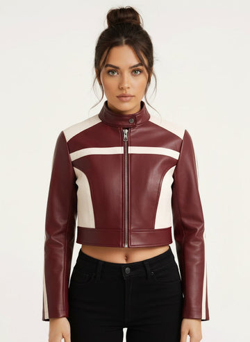 Color Block Faux Leather Biker Jacket – Bold, Sporty & Chic
