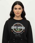 Cropped Graphic Sweatshirt with Studded Hem – ONE MORE