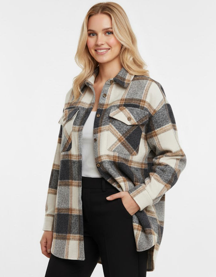 Plaid Oversized Flannel Shacket – Cozy, Trendy & Effortlessly Layered