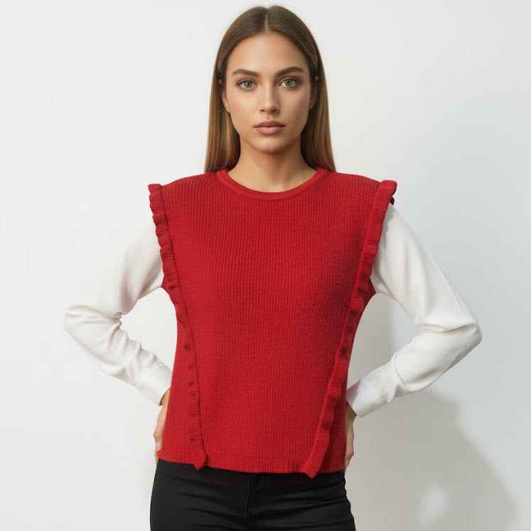 Ruffled Knit Sleeveless Sweater Top