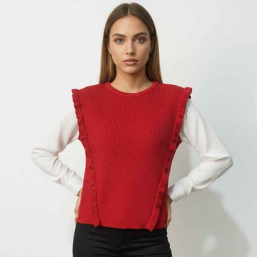 Ruffled Knit Sleeveless Sweater Top