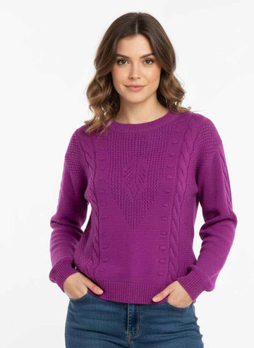 Cable Knit Sweater with Textured Front