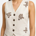 Women’s Embroidered Button Vest | Elegant Sleeveless Waistcoat