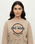 Cropped Graphic Sweatshirt with Studded Hem – ONE MORE