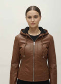 Faux Leather Jacket with Hood