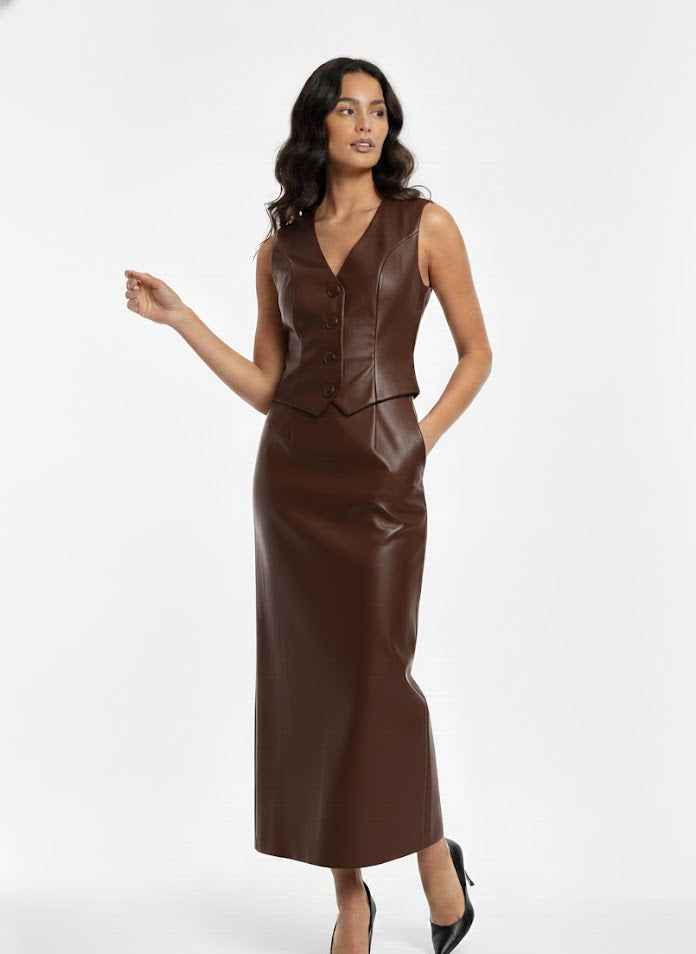 Faux Leather Dress with Vest-Style Top