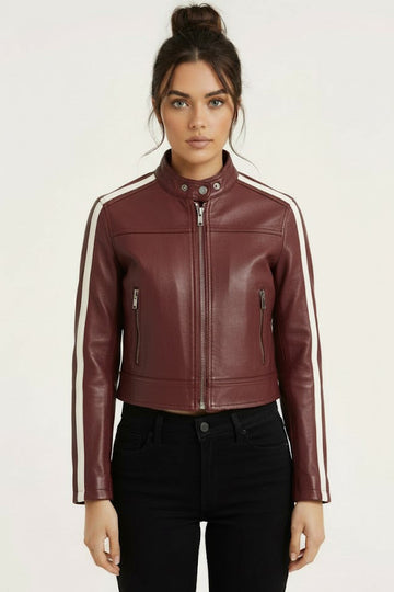 Striped Faux Leather Biker Jacket – Modern Edge Meets Classic Cool