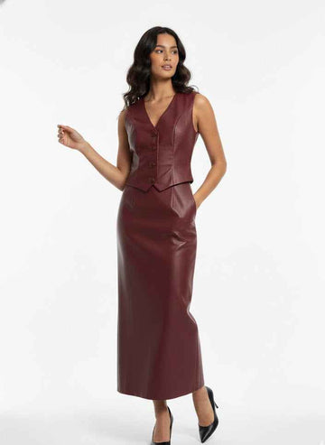 Faux Leather Dress with Vest-Style Top