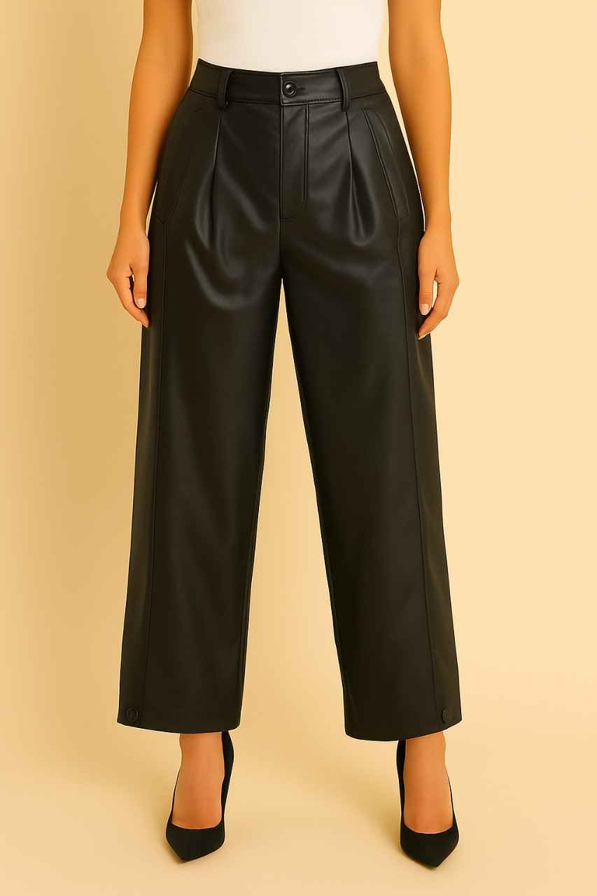 High-Waist Faux Leather Wide-Leg Pants