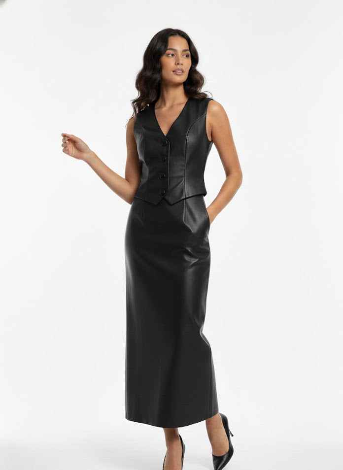 Faux Leather Dress with Vest-Style Top