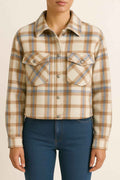 Cropped Plaid Jacket with Front Pockets