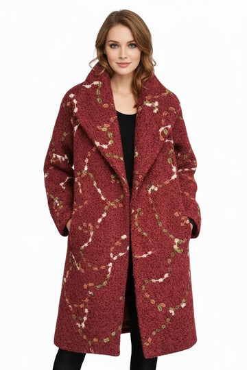 Textured Long Winter Coat with Wide Collar