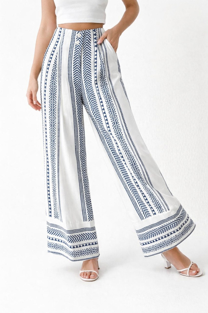 Geometric Print Wide-Leg Pants