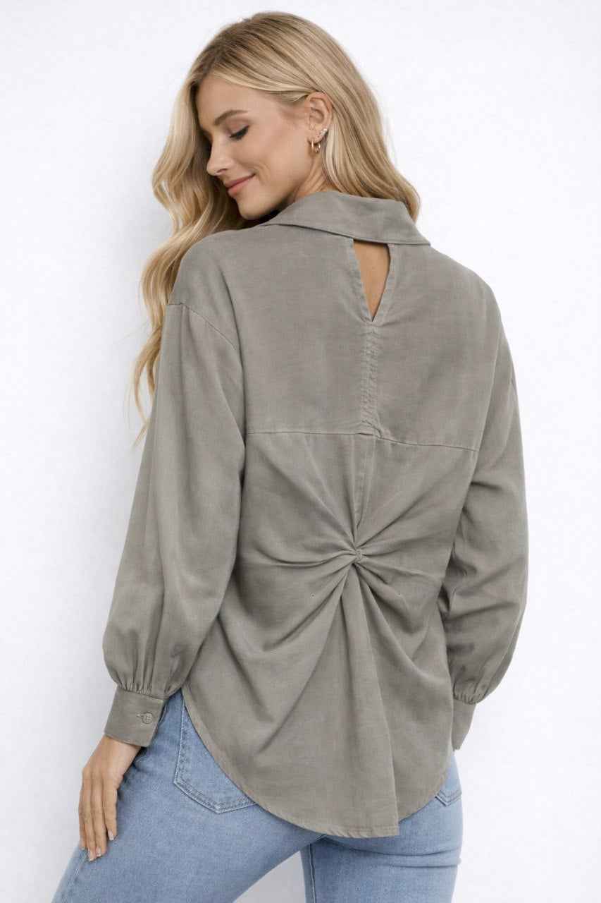 Twist Back Detail Button-Down Blouse