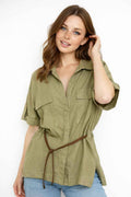Drawstring Waist Utility Blouse