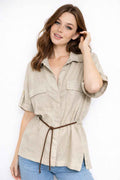Drawstring Waist Utility Blouse