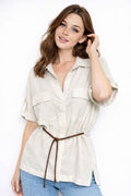 Drawstring Waist Utility Blouse