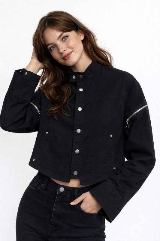 Cropped Utility Snap-Button Jacket