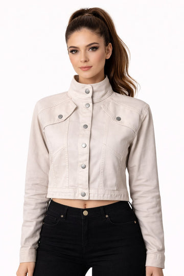 Casual Cropped Jacket with Button-Front Design