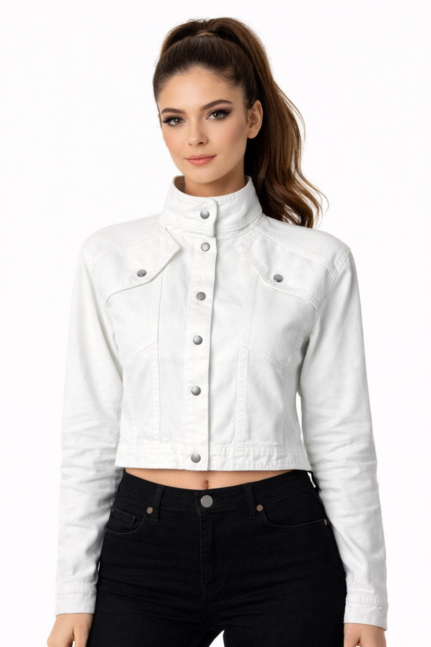 Casual Cropped Jacket with Button-Front Design