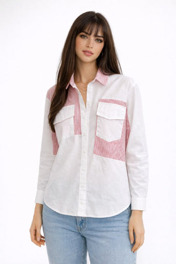 Block Striped Shirt Women – Casual Button-Up