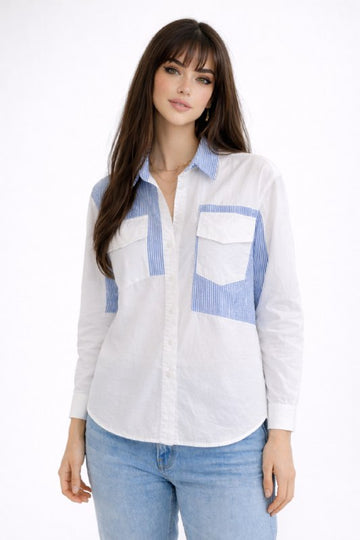 Block Stripe Button-Up Shirt – ONE MORE women's shirt