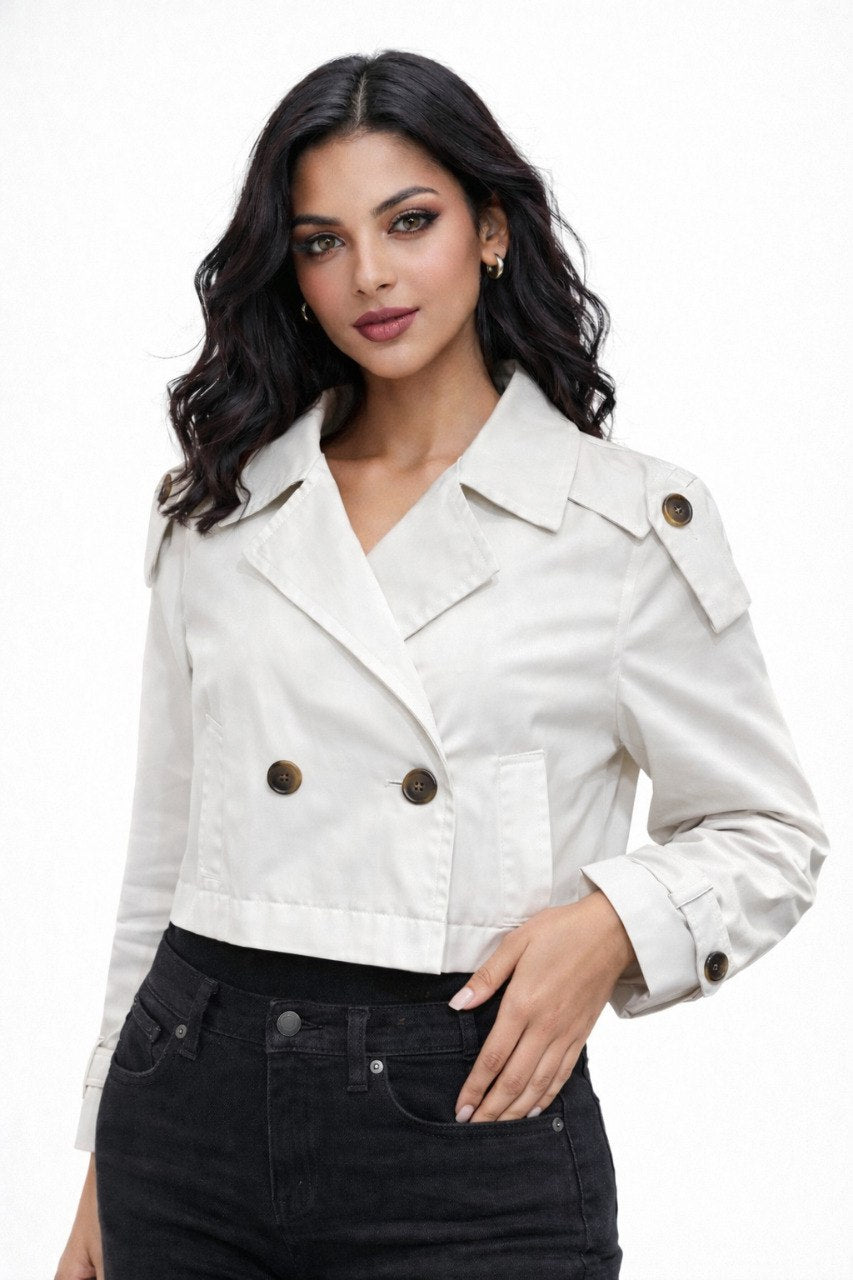 Cropped Double-Breasted Casual Jacket