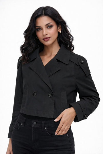 Cropped Double-Breasted Casual Jacket