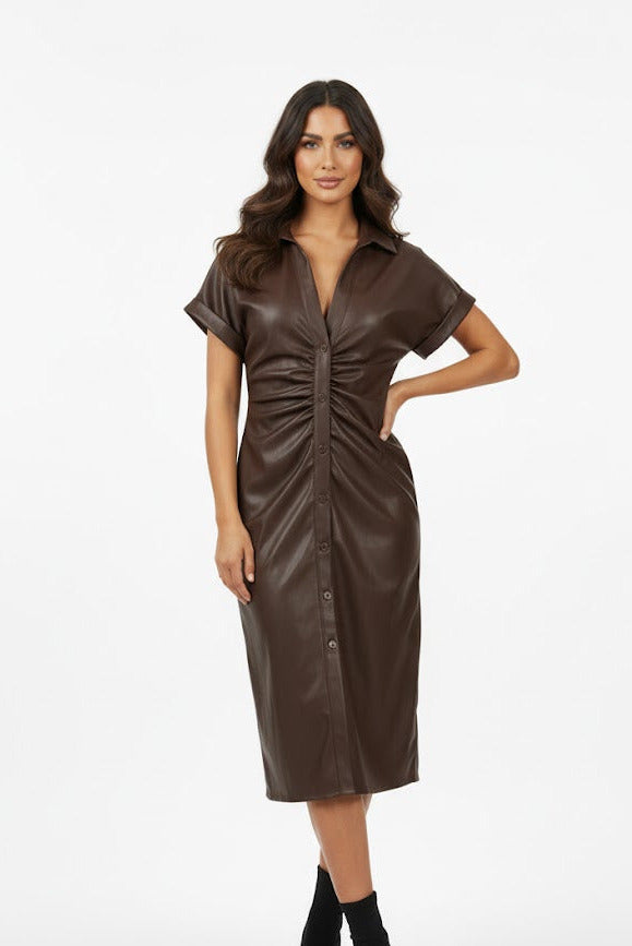 Faux Leather Shirt Dress – Chic, Confident & Timeless Elegance