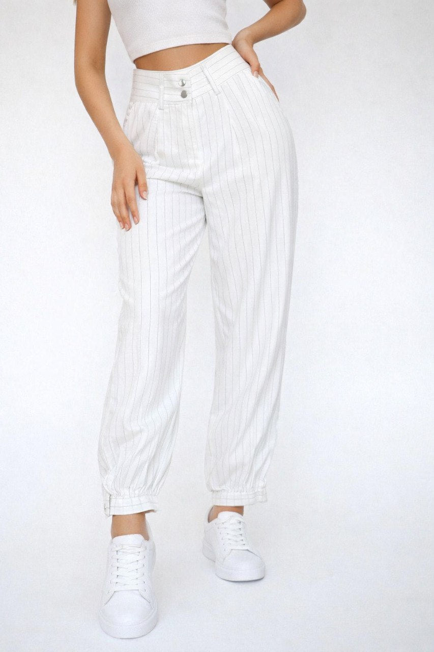 High-Waisted Pinstripe Joggers – ONE MORE women's pants