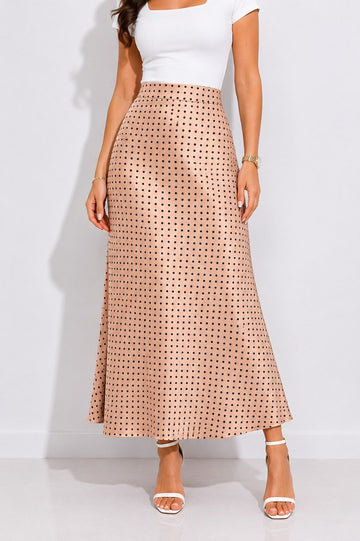 Women's High Waist Polka Dot A-Line Maxi Skirt