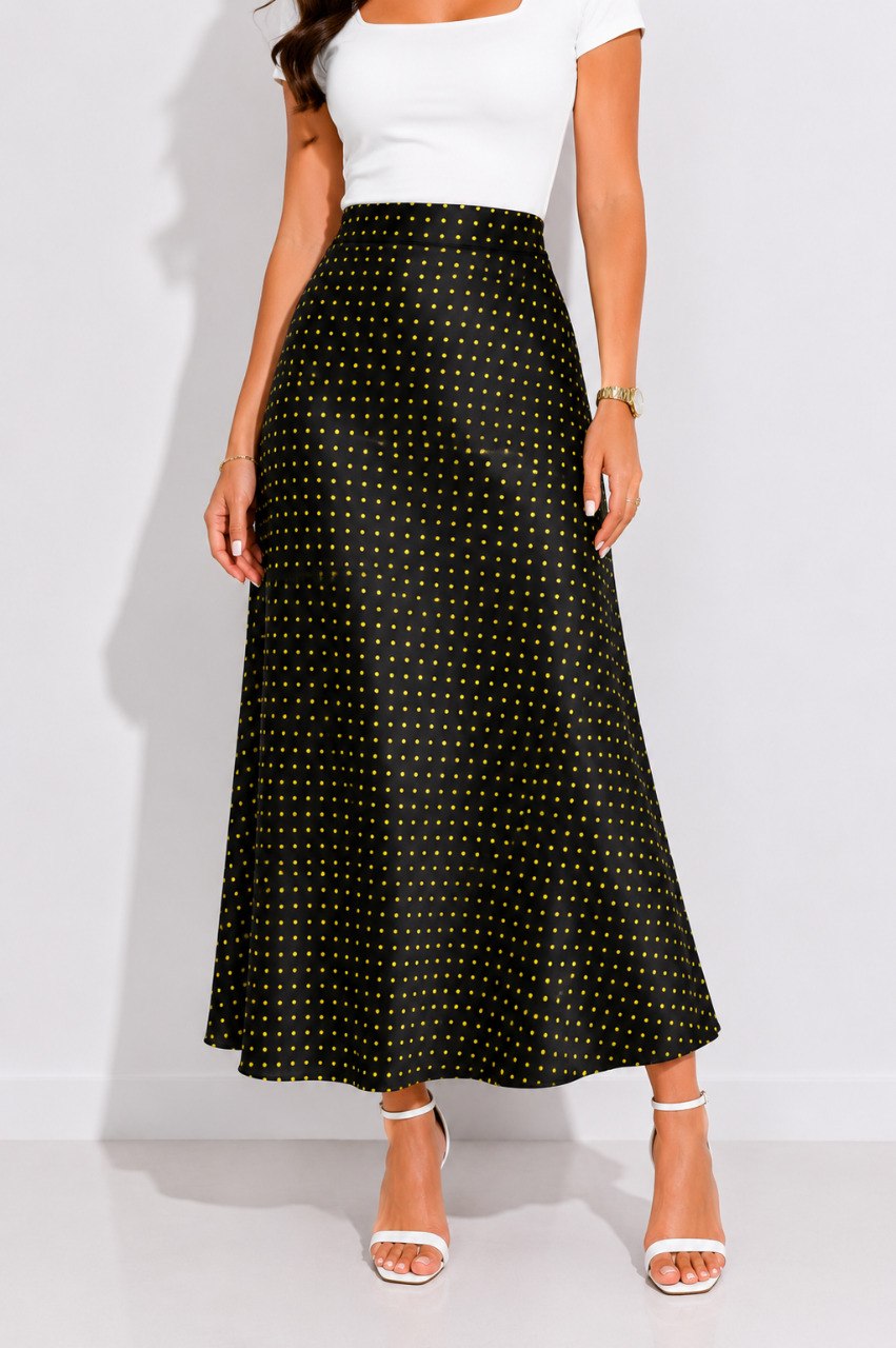 Women's High Waist Polka Dot A-Line Maxi Skirt