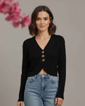 Ribbed Cropped Cardigan with Front Buttons