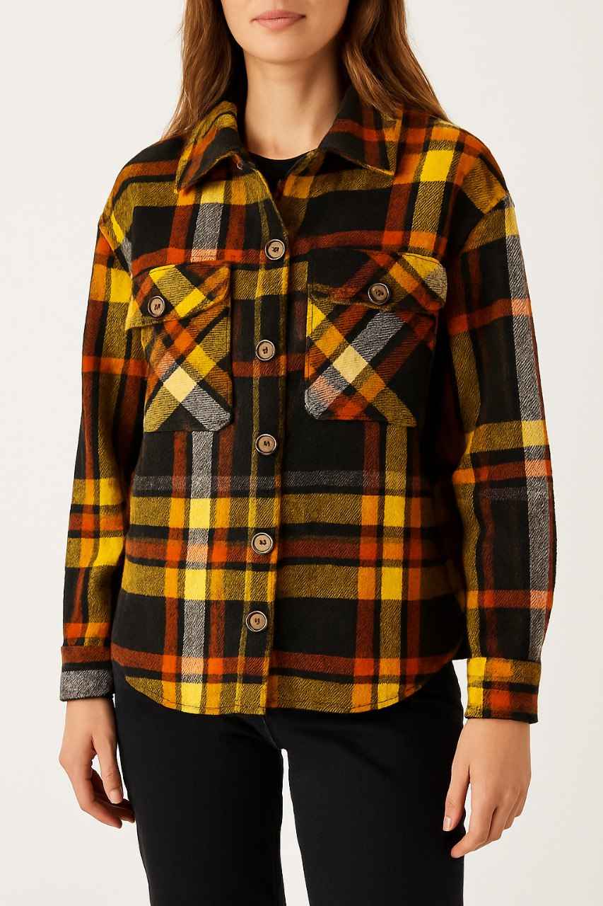 Checked Winter Shirt with Front Buttons and Chest
