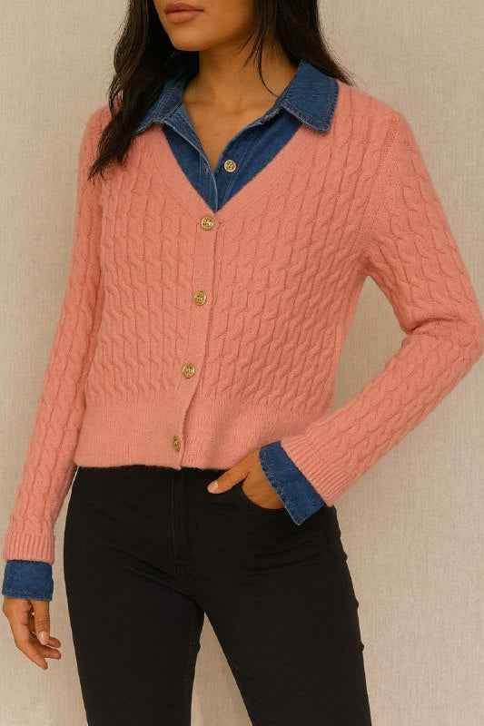 Cable Knit Cardigan with Gold Buttons