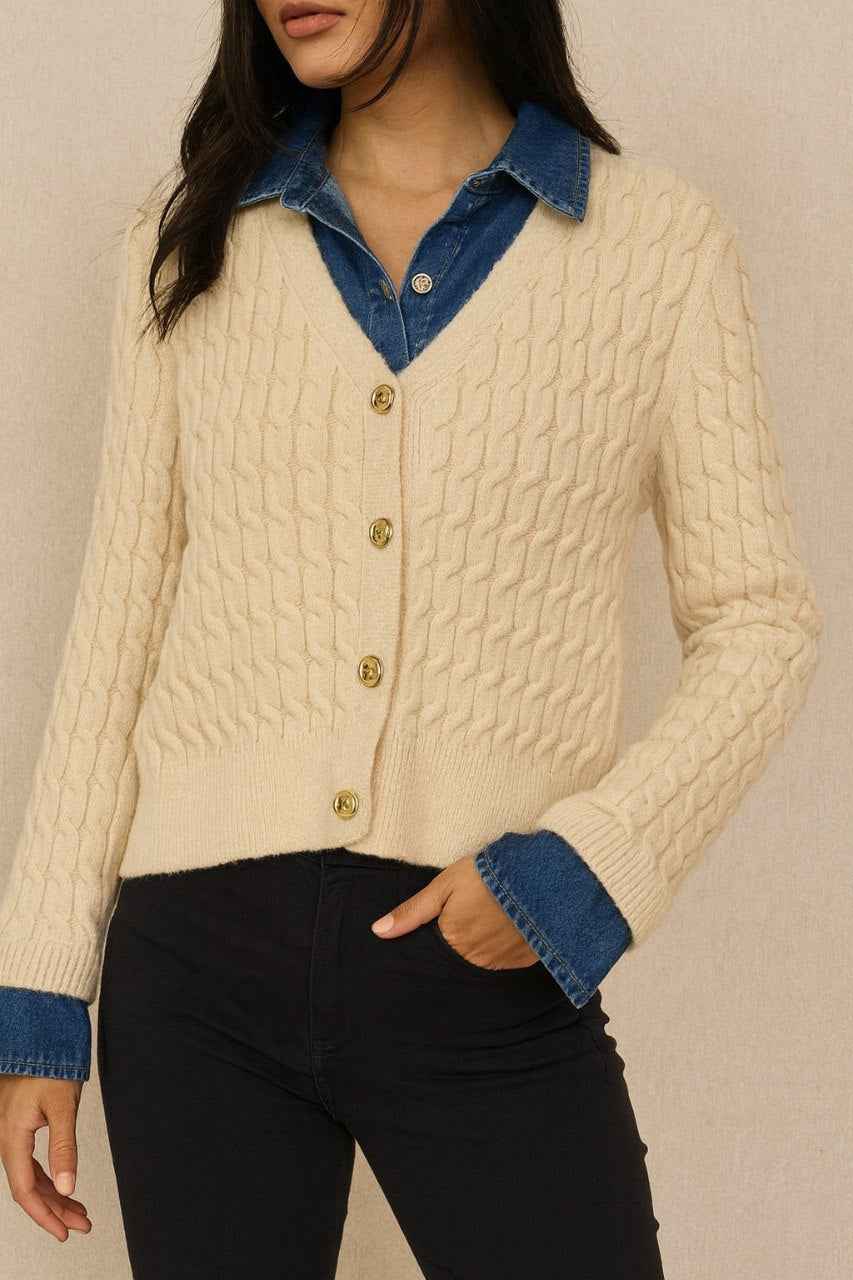 Cable Knit Cardigan with Gold Buttons