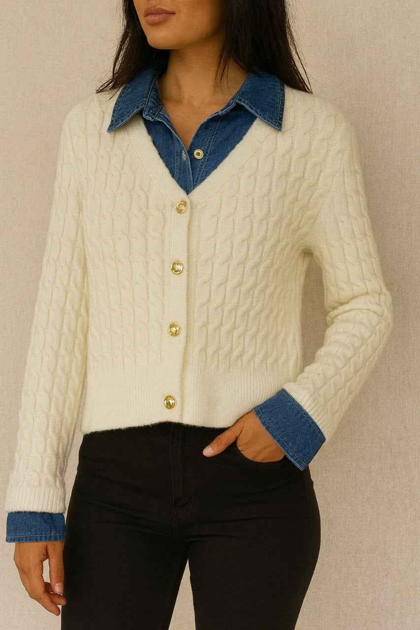 Cable Knit Cardigan with Gold Buttons