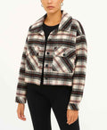 High-Waist Checked Cropped Jacket with Front Pockets