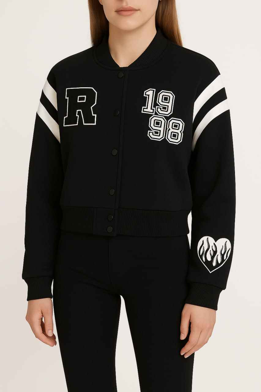 Baseball Jacket with Sporty Embroidered Details