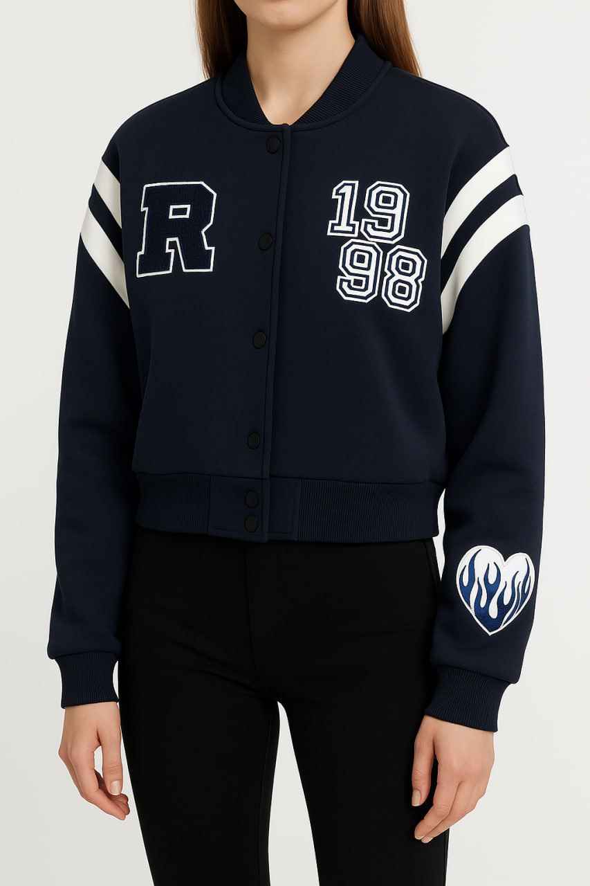 Baseball Jacket with Sporty Embroidered Details
