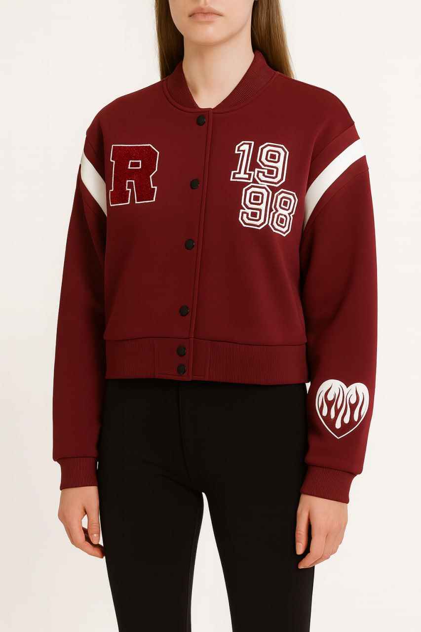 Baseball Jacket with Sporty Embroidered Details
