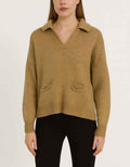 Soft Knit Sweater with Collar and Front Pockets