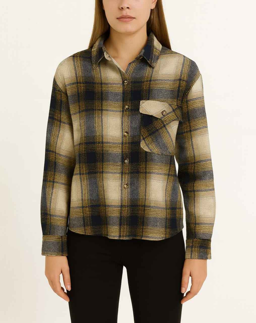 Checked Shirt Jacket with Cartoon Back Print