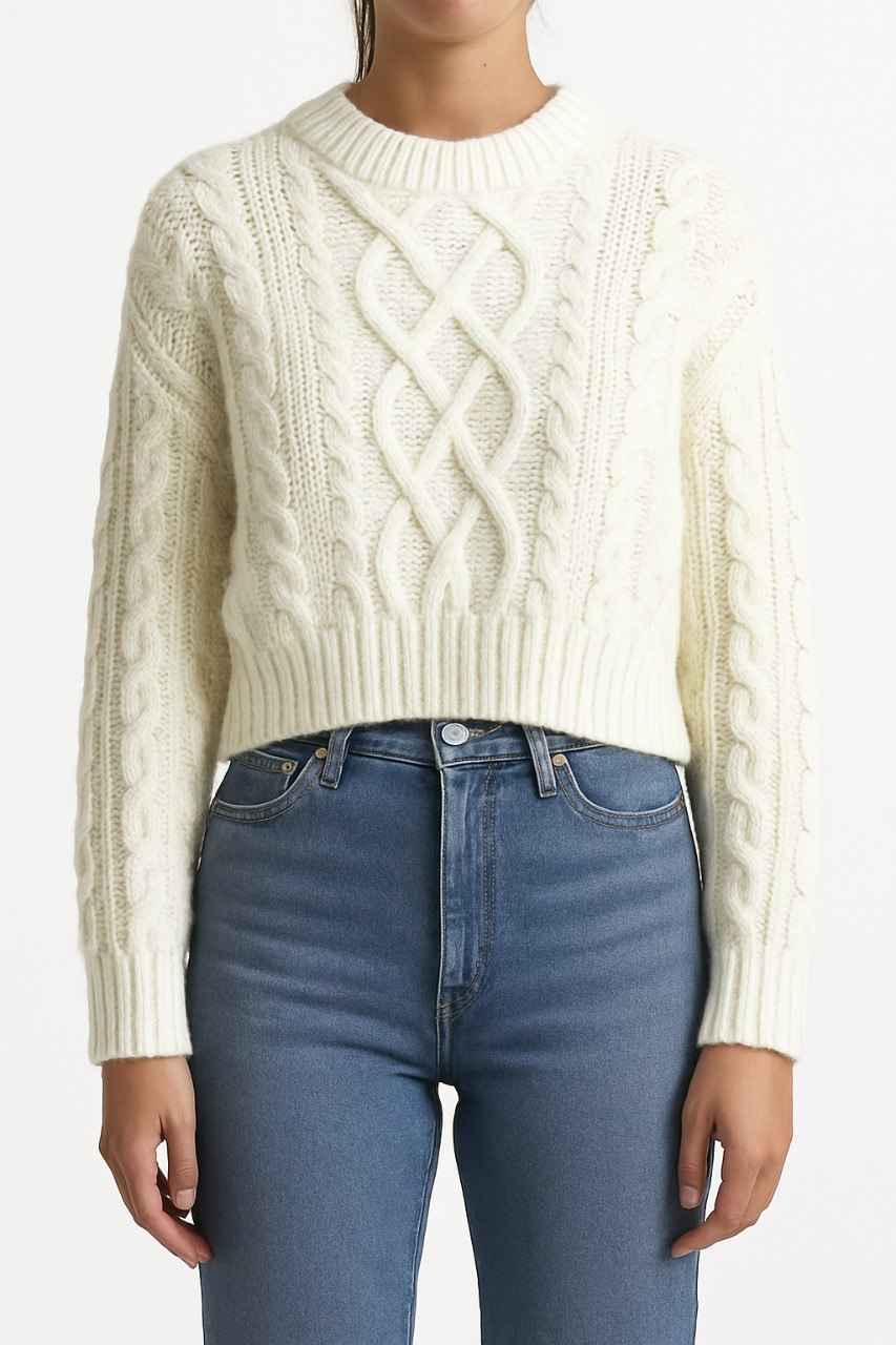 Cropped Cable-Knit Sweater