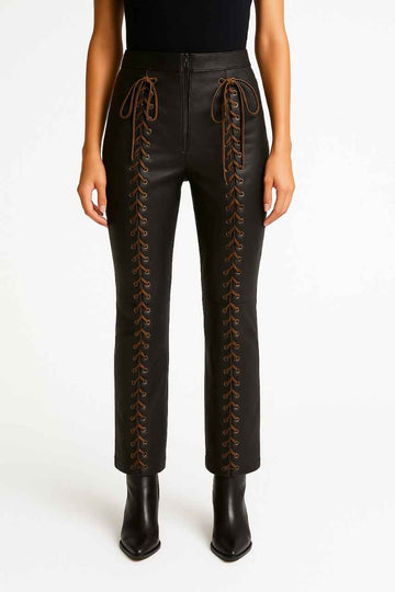 Leather Pants with Front Lace-Up Details