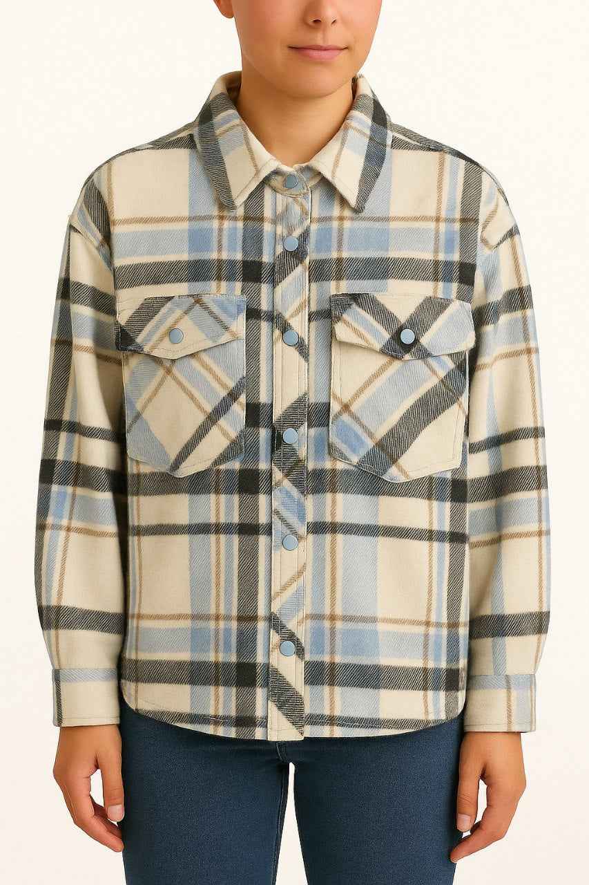 Checked Button-Up Shirt Jacket with Front Pockets