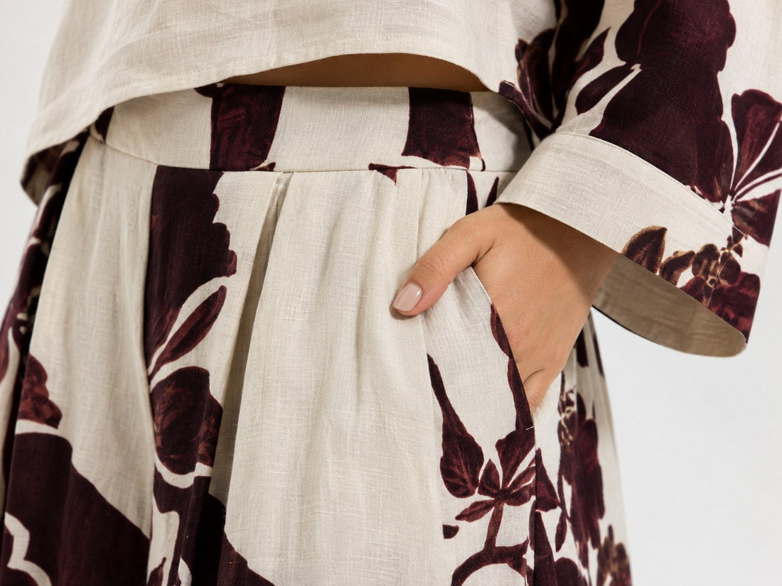 Brown Floral Wide Leg Pants